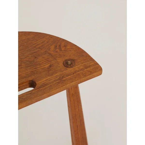 Two French Artisanal Solid Wood Half-moon Tripod Stools, Circa 1950