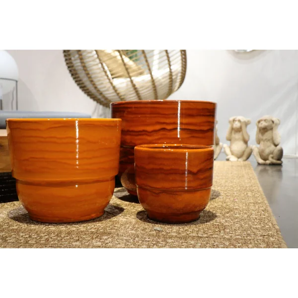 Vase en terre cuite émaillée orange Savane Les Poteries d’Albi Rebord - Ø 30 x H 27 cm
