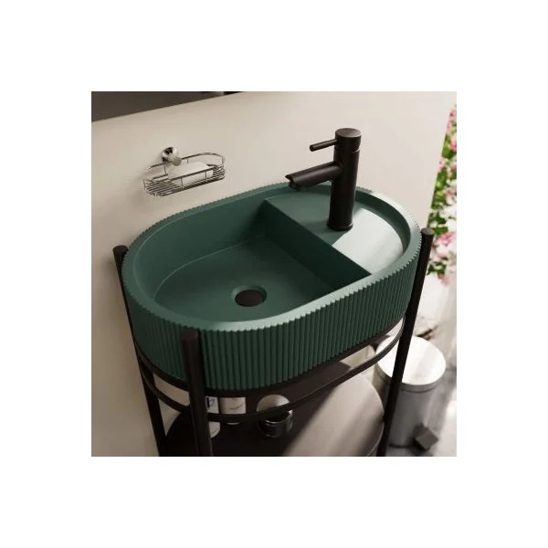 Vasque à poser ovale en béton vert effet moucheté l.54 x H.12 x P.36,5 cm, Homesight Pao