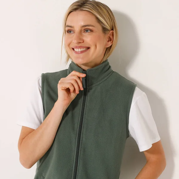 Veste polaire zippée sans manches, bronze