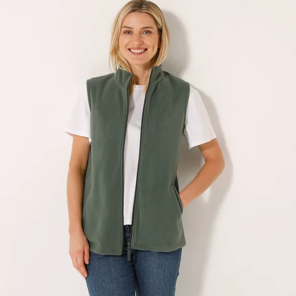 Veste polaire zippée sans manches, bronze