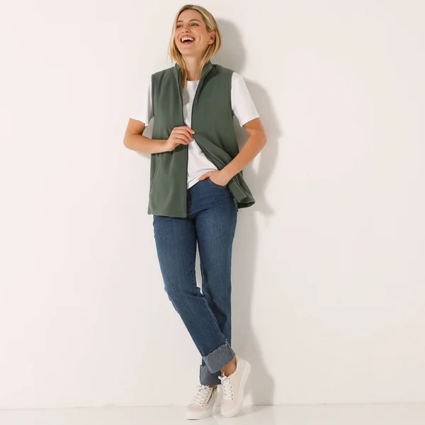 Veste polaire zippée sans manches, bronze