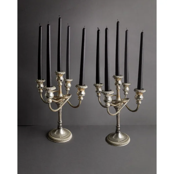 Vintage 1950s Silver Plated Candleholders, Set of 2, Large Five Arm Curved Design