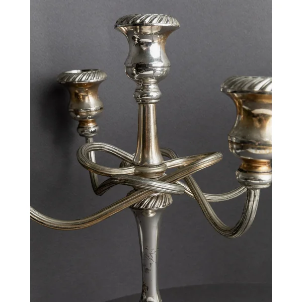 Vintage 1950s Silver Plated Candleholders, Set of 2, Large Five Arm Curved Design