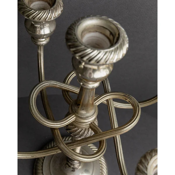 Vintage 1950s Silver Plated Candleholders, Set of 2, Large Five Arm Curved Design