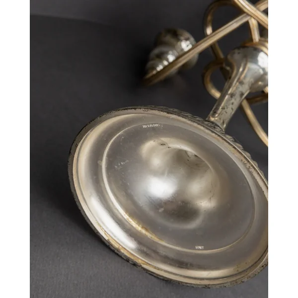 Vintage 1950s Silver Plated Candleholders, Set of 2, Large Five Arm Curved Design