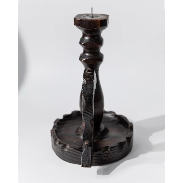Vintage 1960s Wooden Candleholder, Handcarved Dark Wood, Brutalist Italian Design