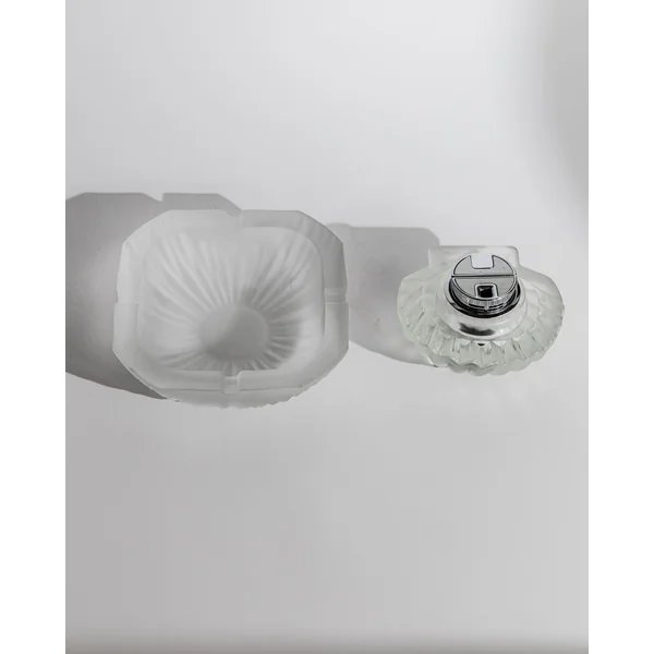 Vintage 1970s Smoking Set, Ashtray and Table Lighter, Frosted Textured Glass, Shell Shape