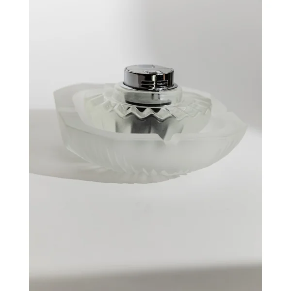 Vintage 1970s Smoking Set, Ashtray and Table Lighter, Frosted Textured Glass, Shell Shape