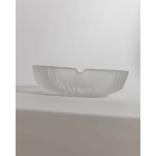 Vintage 1970s Smoking Set, Ashtray and Table Lighter, Frosted Textured Glass, Shell Shape