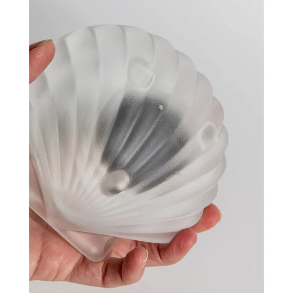 Vintage 1970s Smoking Set, Ashtray and Table Lighter, Frosted Textured Glass, Shell Shape