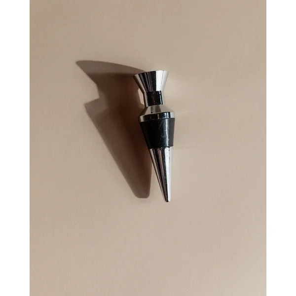 Vintage 1980s Bottle Stoppers Set of 2, Metal Geometric Conical Design Italy