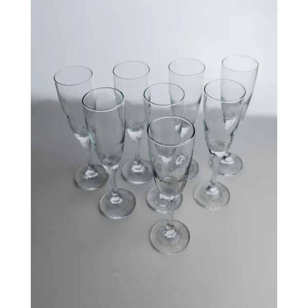 Vintage 1980s Champagne Glasses Set of 8, Flutes, Clear Glass, Swirled Stem, Gift Idea