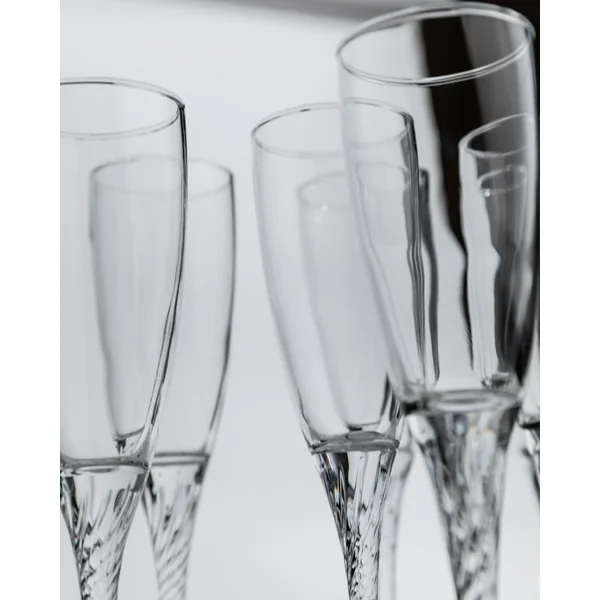Vintage 1980s Champagne Glasses Set of 8, Flutes, Clear Glass, Swirled Stem, Gift Idea