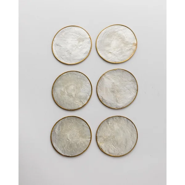 Vintage 1980s Coasters Set of 6, Mother of Pearl