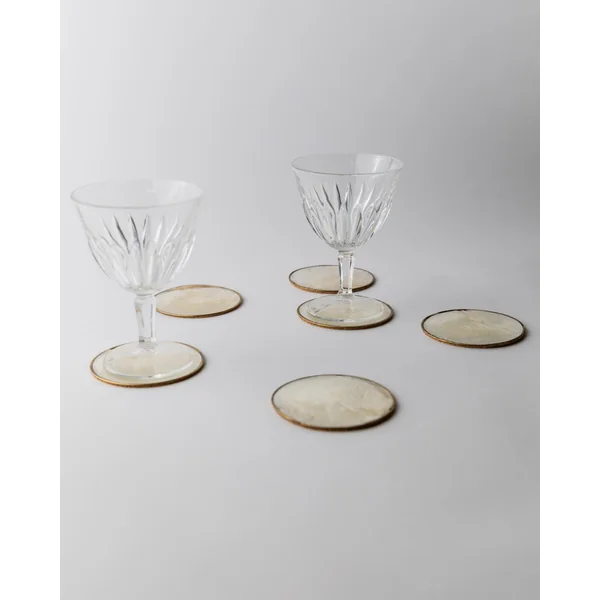 Vintage 1980s Coasters Set of 6, Mother of Pearl