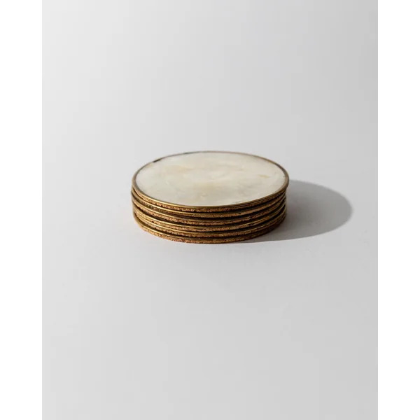 Vintage 1980s Coasters Set of 6, Mother of Pearl