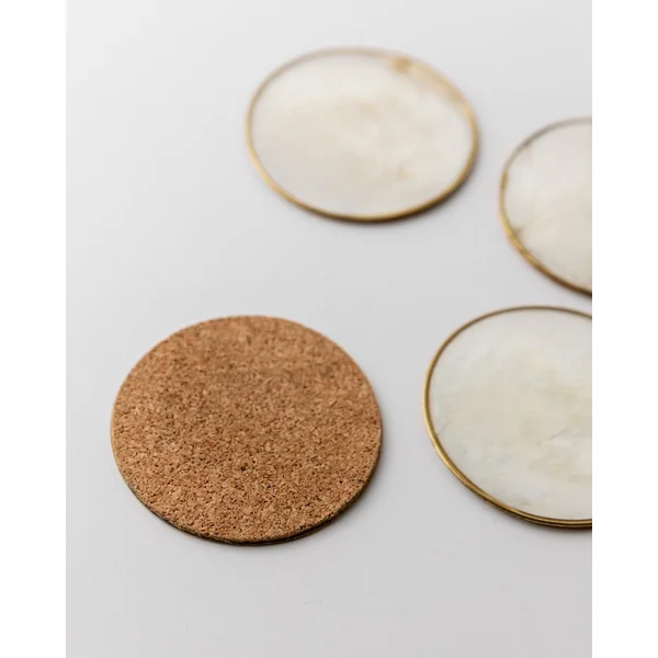 Vintage 1980s Coasters Set of 6, Mother of Pearl