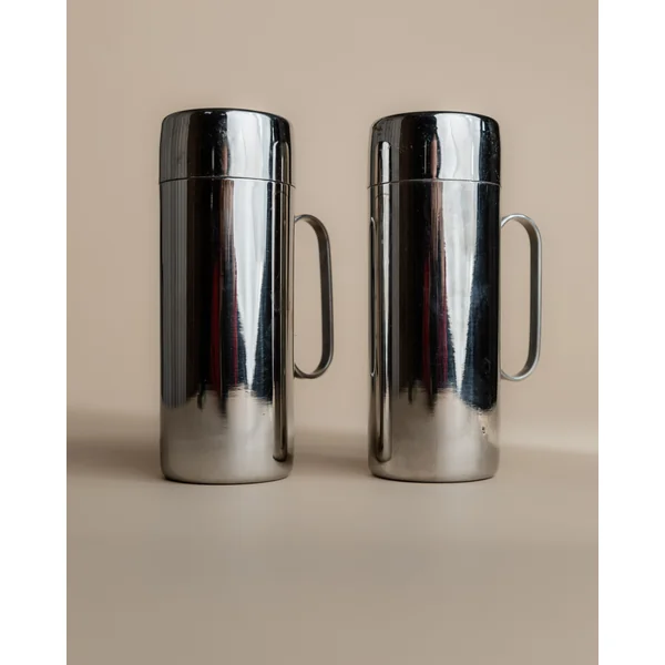 Vintage 1980s Oil and Vinegar Set, Stainless Steel with Two Lidded Jugs, Design Italy