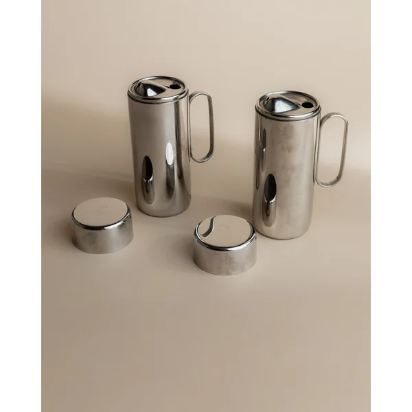 Vintage 1980s Oil and Vinegar Set, Stainless Steel with Two Lidded Jugs, Design Italy