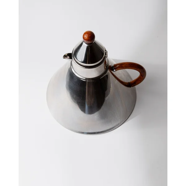 Vintage 1980s Stainless Steel Kettle, Geometric Design with Brown Handle Details