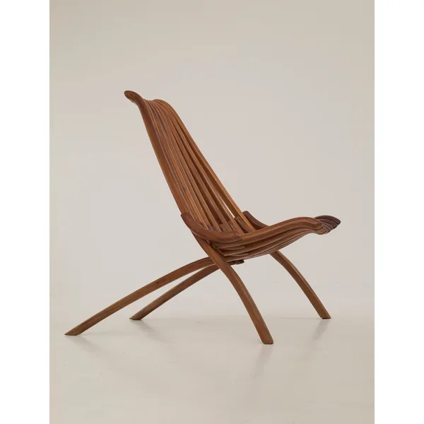 Vintage Artisanal Foldable Lounge Chair in Wood