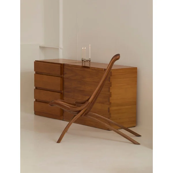 Vintage Artisanal Foldable Lounge Chair in Wood
