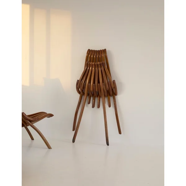 Vintage Artisanal Foldable Lounge Chair in Wood