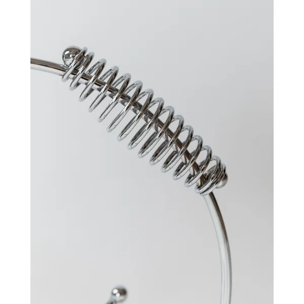 Vintage Bottle Holder, Chrome Metal, Spiral Handle, Wine Accessory Space Age Design 1980s