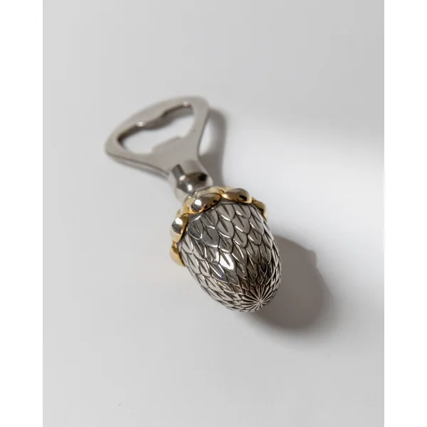 Vintage Bottle Opener Silver Plated with Acorn Shape with Golden Details, Design Italy 80s