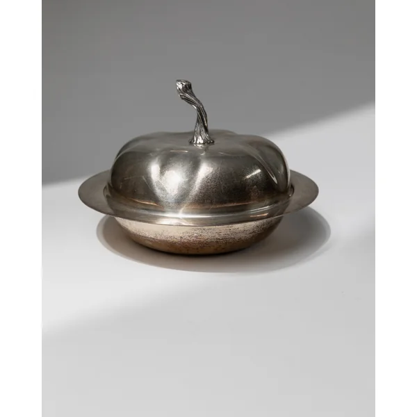 Vintage Bowl with Lid Silver Plated - Pumpkin Shape Design 1940s - Elegant Centerpiece