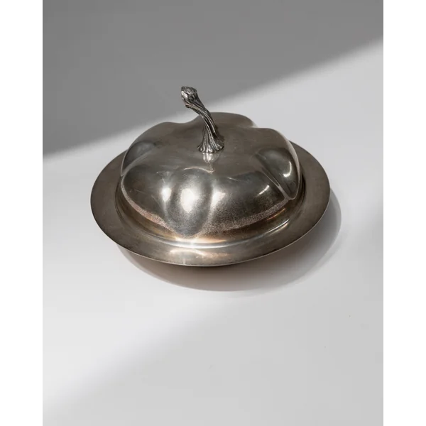 Vintage Bowl with Lid Silver Plated - Pumpkin Shape Design 1940s - Elegant Centerpiece