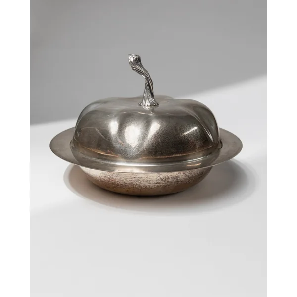 Vintage Bowl with Lid Silver Plated - Pumpkin Shape Design 1940s - Elegant Centerpiece
