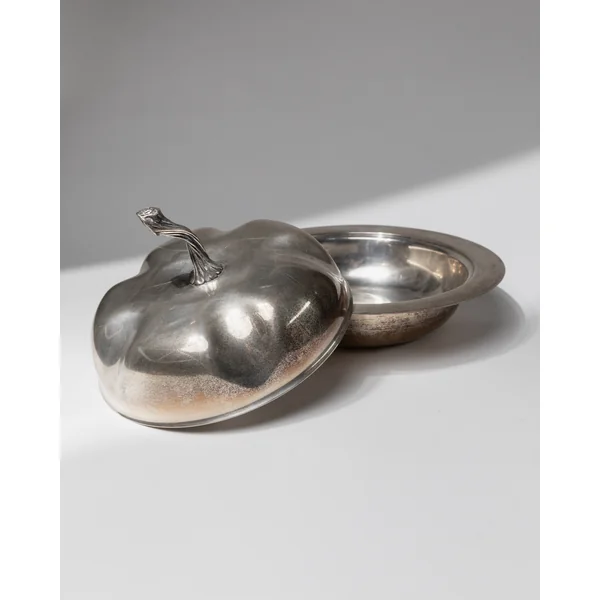Vintage Bowl with Lid Silver Plated - Pumpkin Shape Design 1940s - Elegant Centerpiece