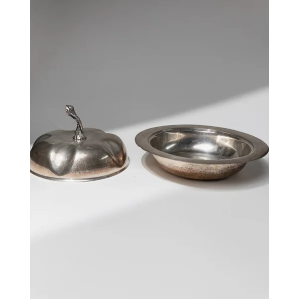 Vintage Bowl with Lid Silver Plated - Pumpkin Shape Design 1940s - Elegant Centerpiece
