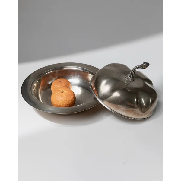 Vintage Bowl with Lid Silver Plated - Pumpkin Shape Design 1940s - Elegant Centerpiece