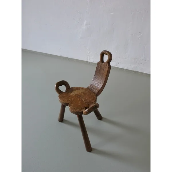 Vintage Brutalist Carved Tripod Stool