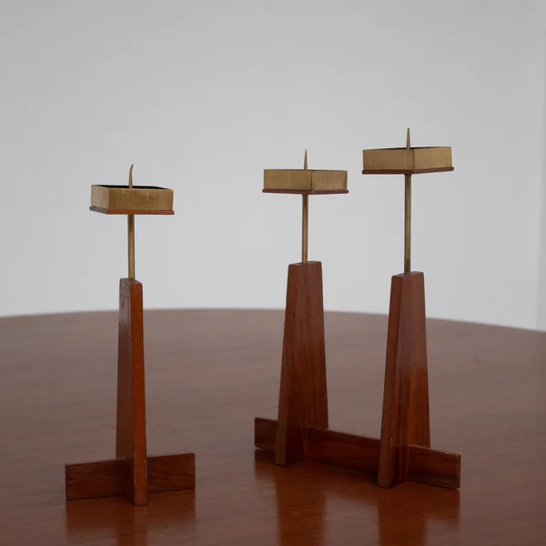 Vintage Candle Holders in Wood / Teak