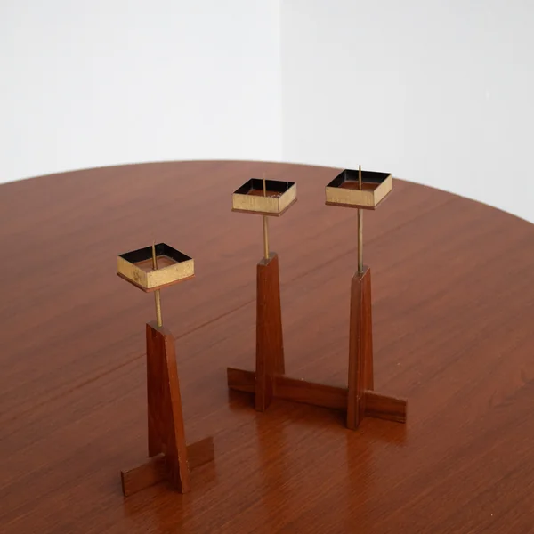Vintage Candle Holders in Wood / Teak