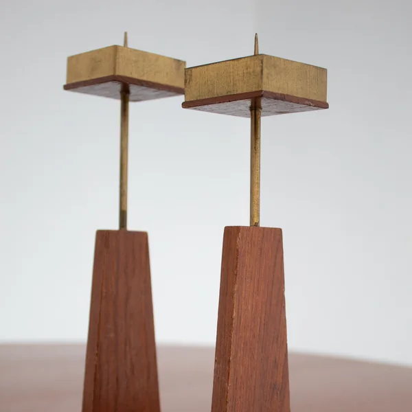 Vintage Candle Holders in Wood / Teak