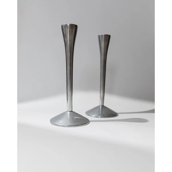 Vintage Candle Holders Set of 2 - Stainless Steel Space Age Design - Italy 1970s, Gift