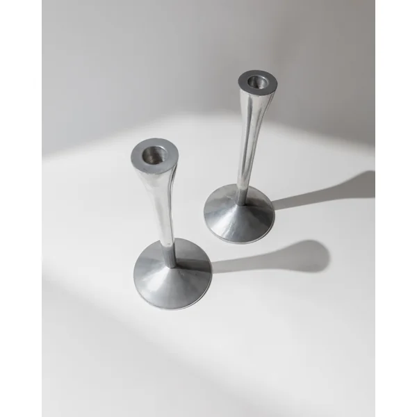 Vintage Candle Holders Set of 2 - Stainless Steel Space Age Design - Italy 1970s, Gift