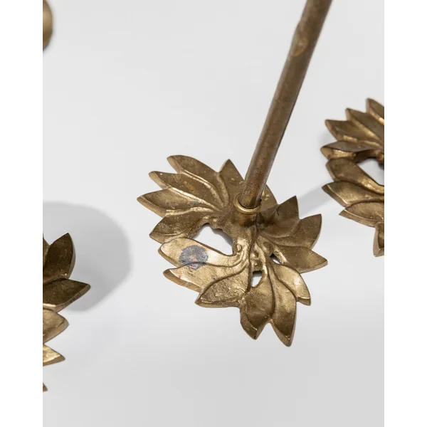 Vintage Candle Holders Set of 3, Brass, Art Nouveau Flower and Leaf Shape, Italy 1940s