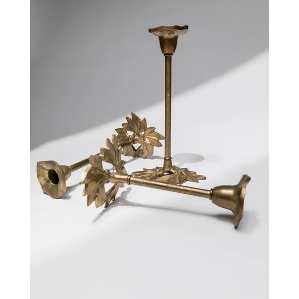 Vintage Candle Holders Set of 3, Brass, Art Nouveau Flower and Leaf Shape, Italy 1940s
