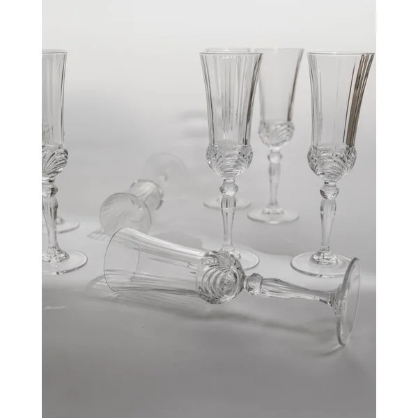 Vintage Crystal Champagne Glasses Set of 8 - Italian Melodia Cut Crystal Design 1980s