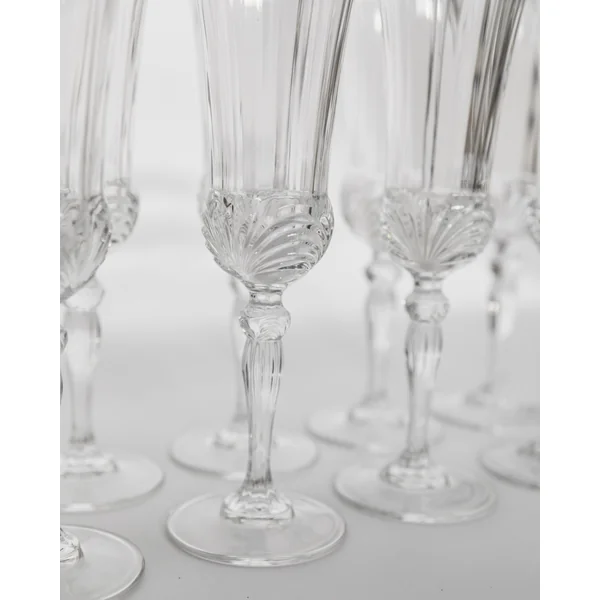 Vintage Crystal Champagne Glasses Set of 8 - Italian Melodia Cut Crystal Design 1980s