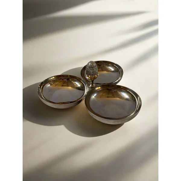 Vintage French Nickel and Brass Serving Dish