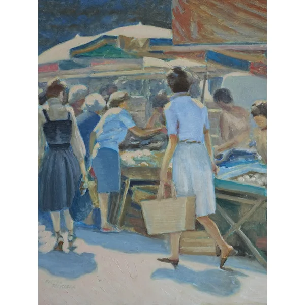 Vintage Genre Oil Painting with Market Scenes