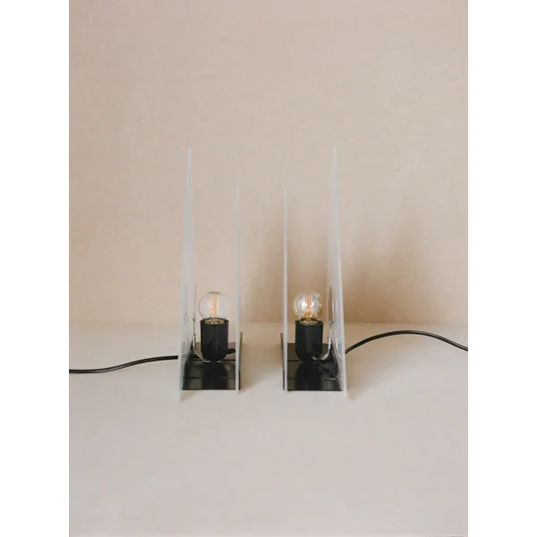 Vintage Glass Pyramid Postmodern Table Lamp C.1980