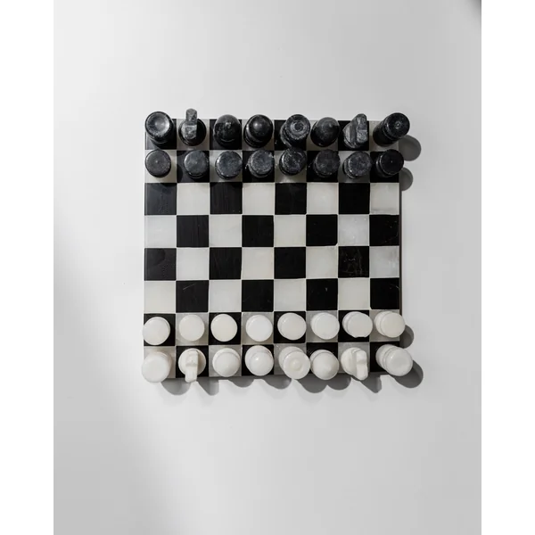 Vintage Marble Chessboard - Stone Chess Pieces, Black and White Marble Board, Italy 1960s
